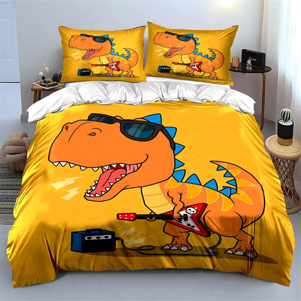 Cool Dinosaur Playing Guitar Bedding Duvet Cover Set Duvet Cover Pillowcases (1*Duvet Cover 2*Pillowcases, without duvet insert)