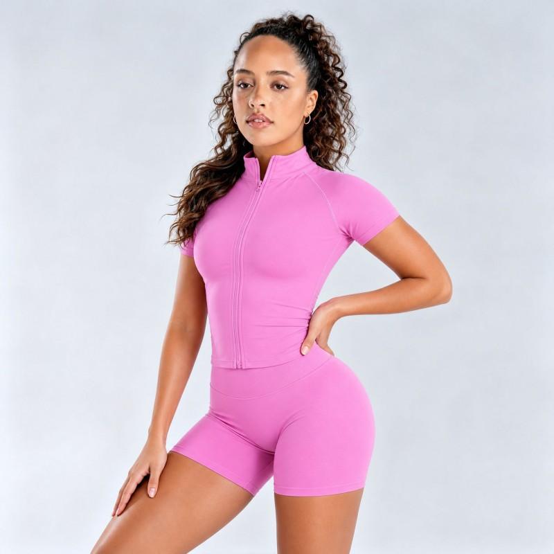 Womens Quick-Dry Yoga Set With Zipper Top High-Waisted Leggings Stretchy Athletic Workout Outfit Gym Fitness Running