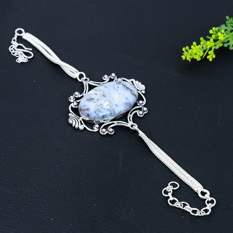 Браслет из серебра 925 пробы с опалом и дендритом, ручная работа, 7-8 дюймов t8b67