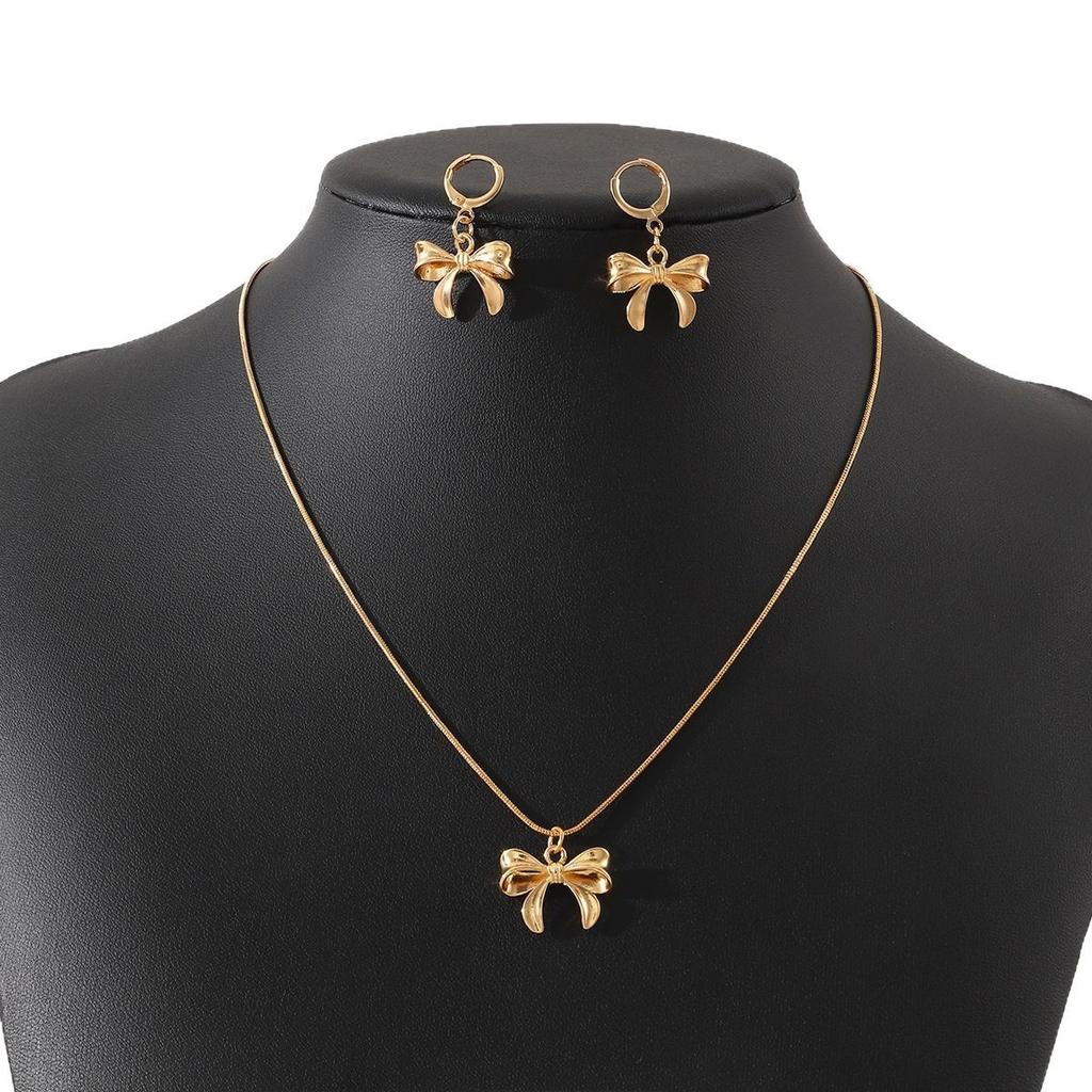 Hot-selling geometric bow shape jewelry set, earrings with necklace, Middle East foreign trade
