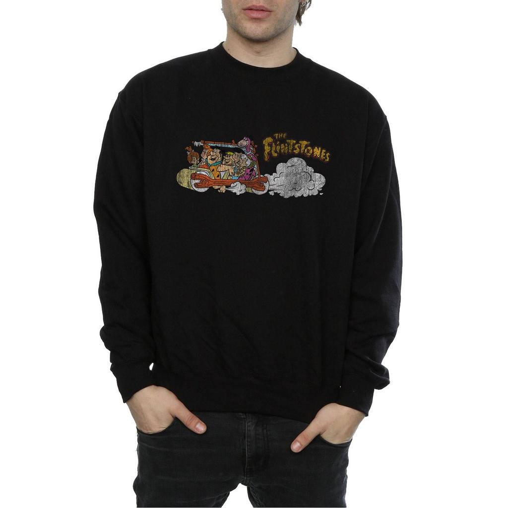 The Flintstones Mens Family Car Distressed Sweatshirt