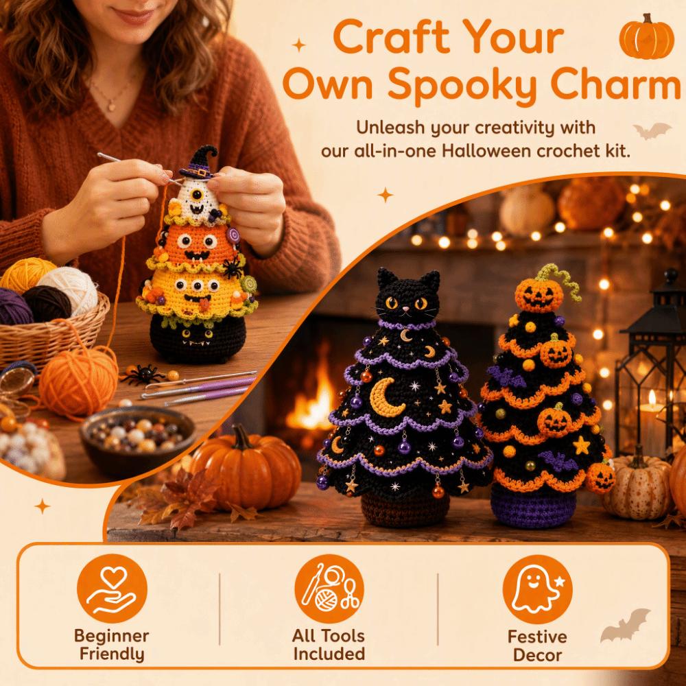 Beginner Friendly Halloween Crochet DIY Kit Knitting Supplies Tabletop Display