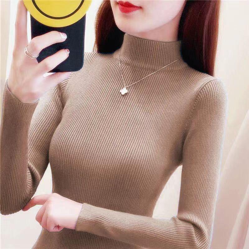 Женский вязаный пуловер с высоким воротником, теплый свитер больших размеров с верхом и дном, эластичный зимний свитер