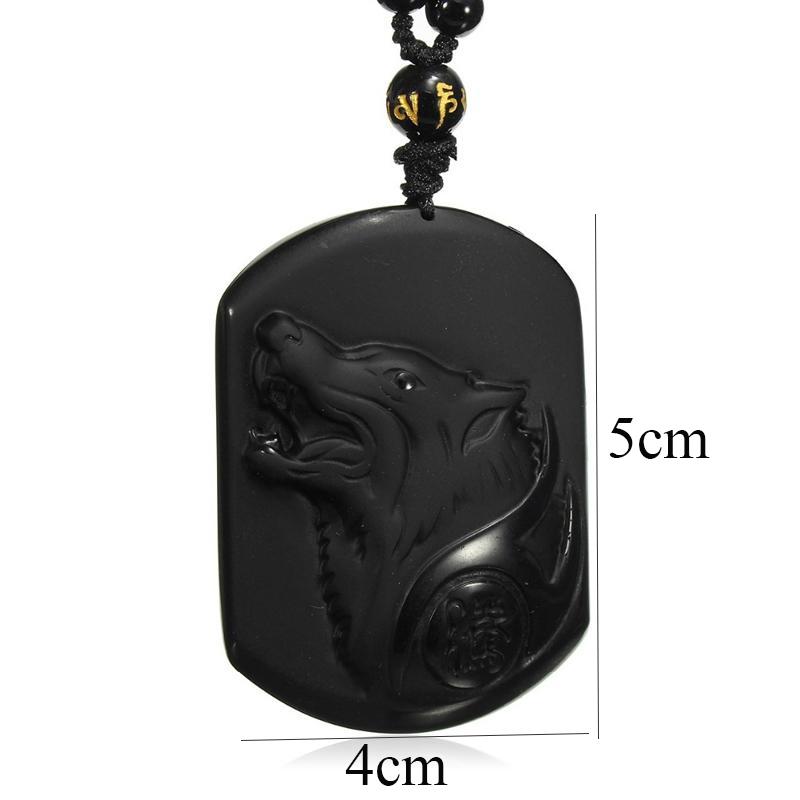 Натуральный черный обсидиан, резьба по голове волка, амулет, кулон, обсидиан, благословение, счастливый кулон