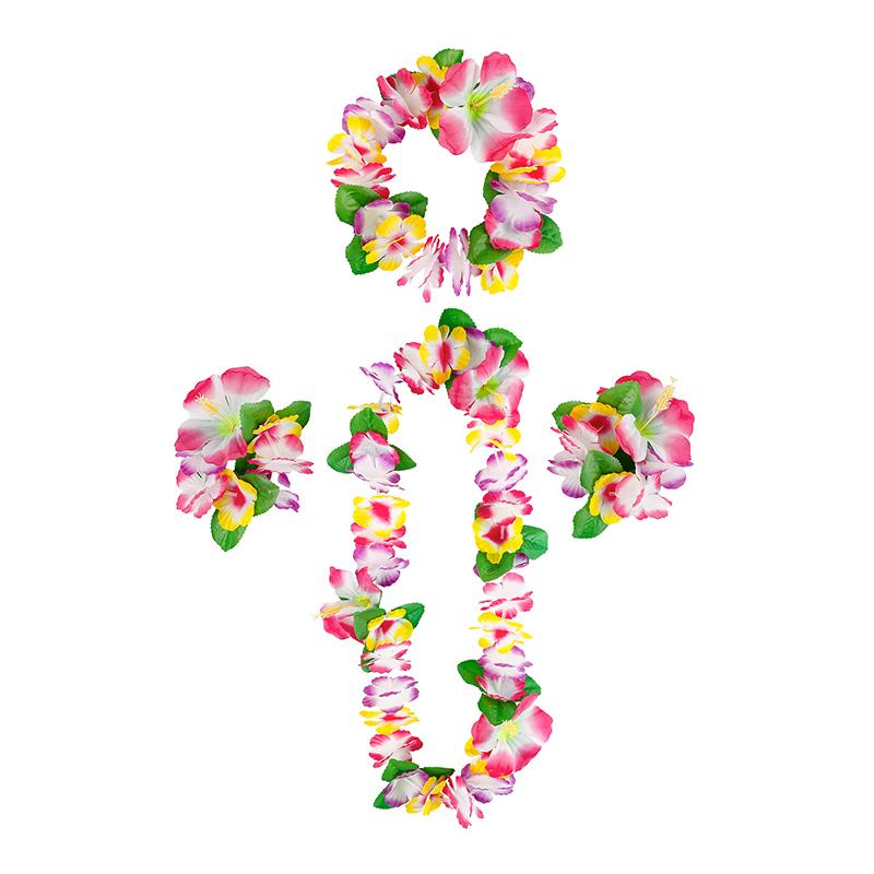 4 шт./набор Гавайские цветочные леи Гирлянда Ожерелье Венок Лепестковая повязка на голову Браслет Декор для пляжной вечеринки Свадебные аксессуары для наряда