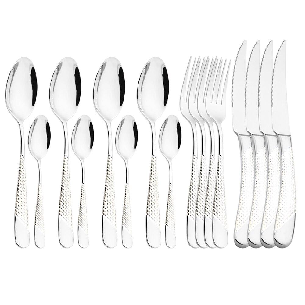 Набор кухонной посуды Нержавеющая сталь Вилка Ложки Ножи Набор столовых приборов Золото 24/16 шт. Серебро Набор столовой посуды 18/10 Нержавеющая сталь