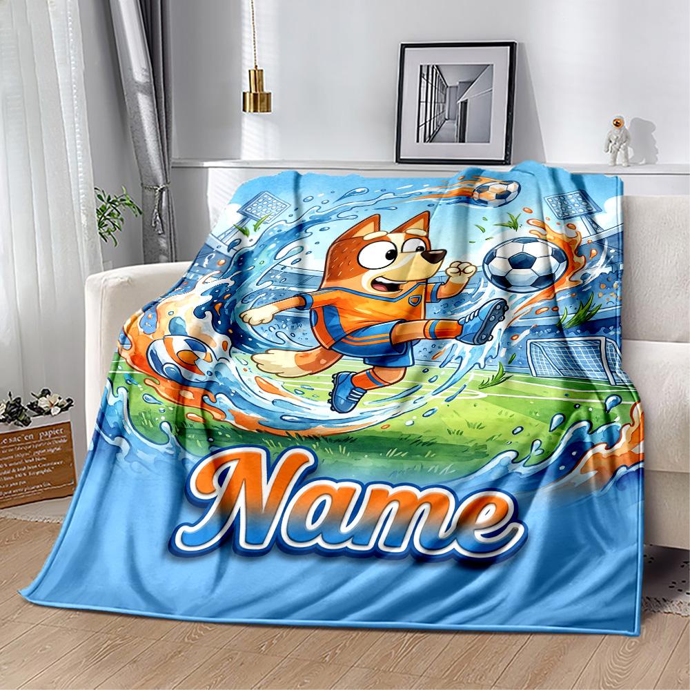 Cartoon Soccer Stars Trophy Customize Text Blanket Gift Personalized Blanket Warmthful Decor Great for Seaside Home Decor Livingroom Sofa