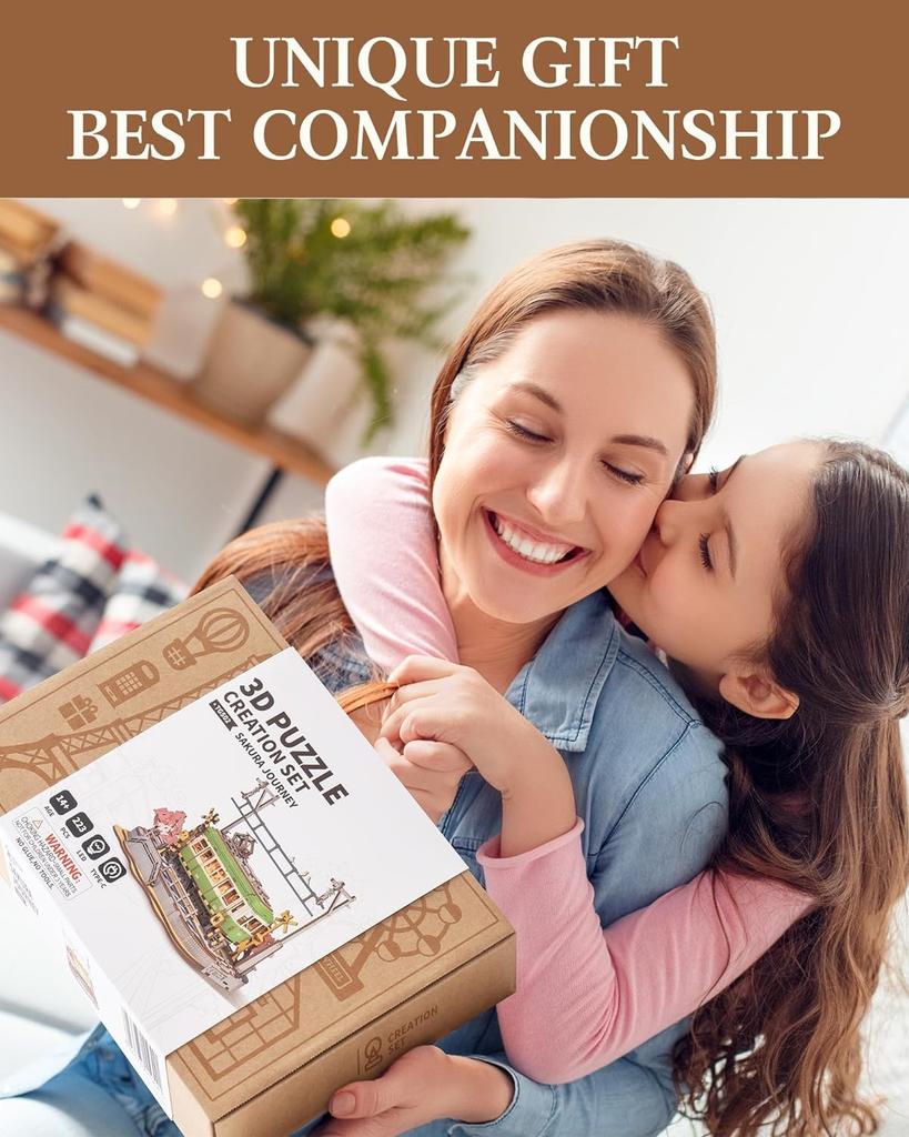 Robotime Путешествие Сакуры Трамвай 3D Деревянные Пазлы Модель Наборы для Сборки Креативный Подарок STEM Игрушка для Девочек Мальчиков 223 Детали