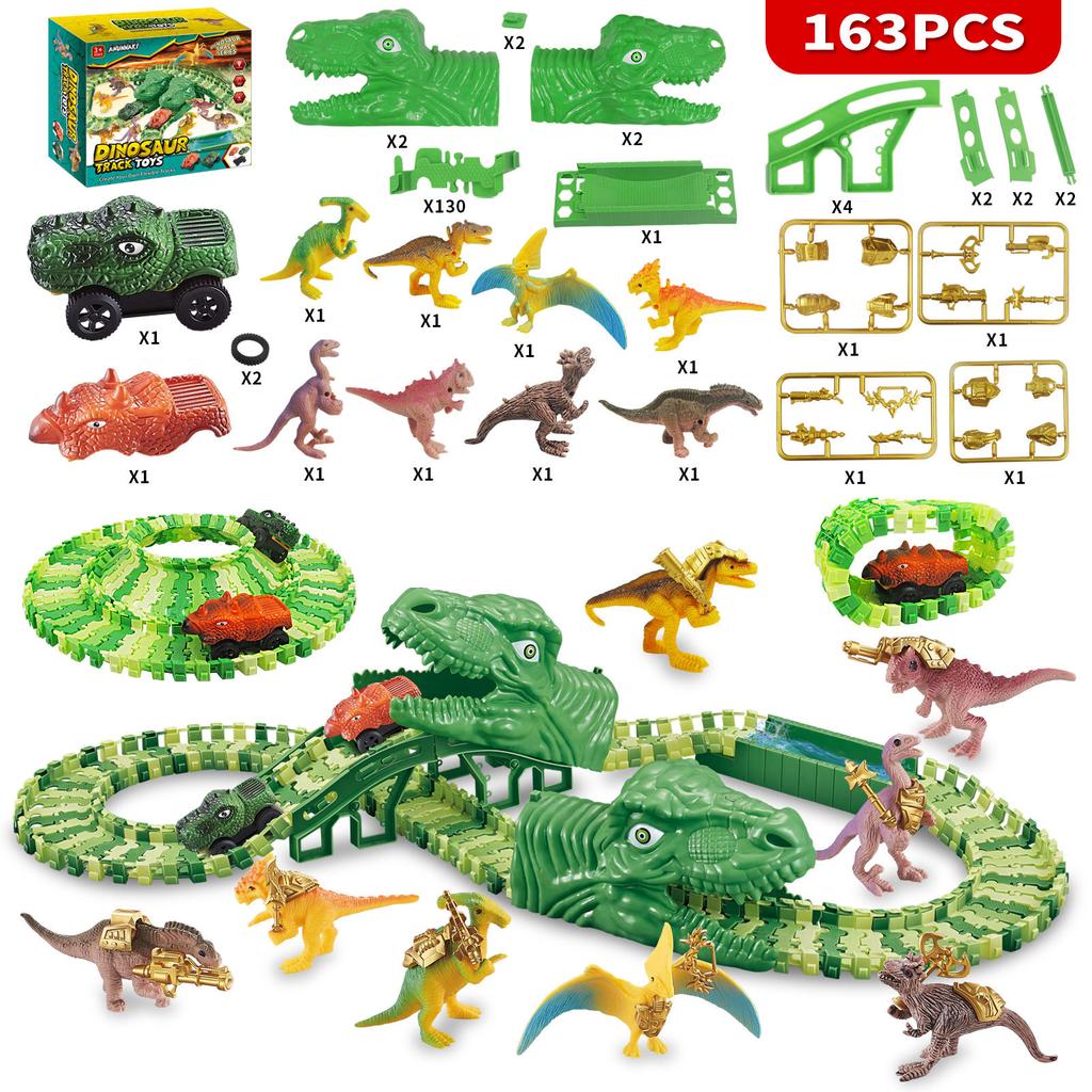 Детская развивающая железная дорога с динозаврами, мальчики сделай сам, разнообразие для сборки электрического парка американских горок с динозаврами
