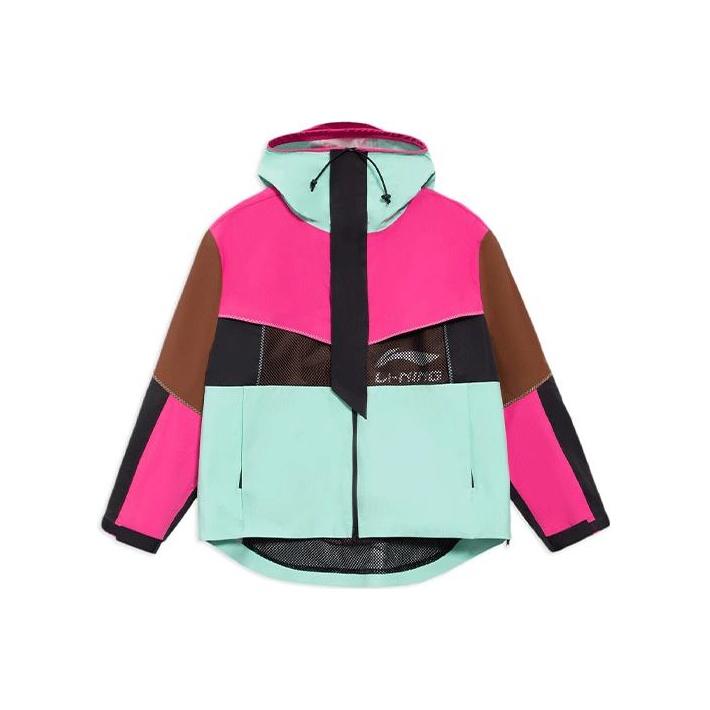 Li Ning Color Block свободная повседневная спортивная куртка с капюшоном мужская куртка розовая AFDS249-1