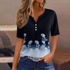 Women's T Shirt Tee Print Button Short Sleeve Daily Weekend Fashion Basic V- Neck Regular Top