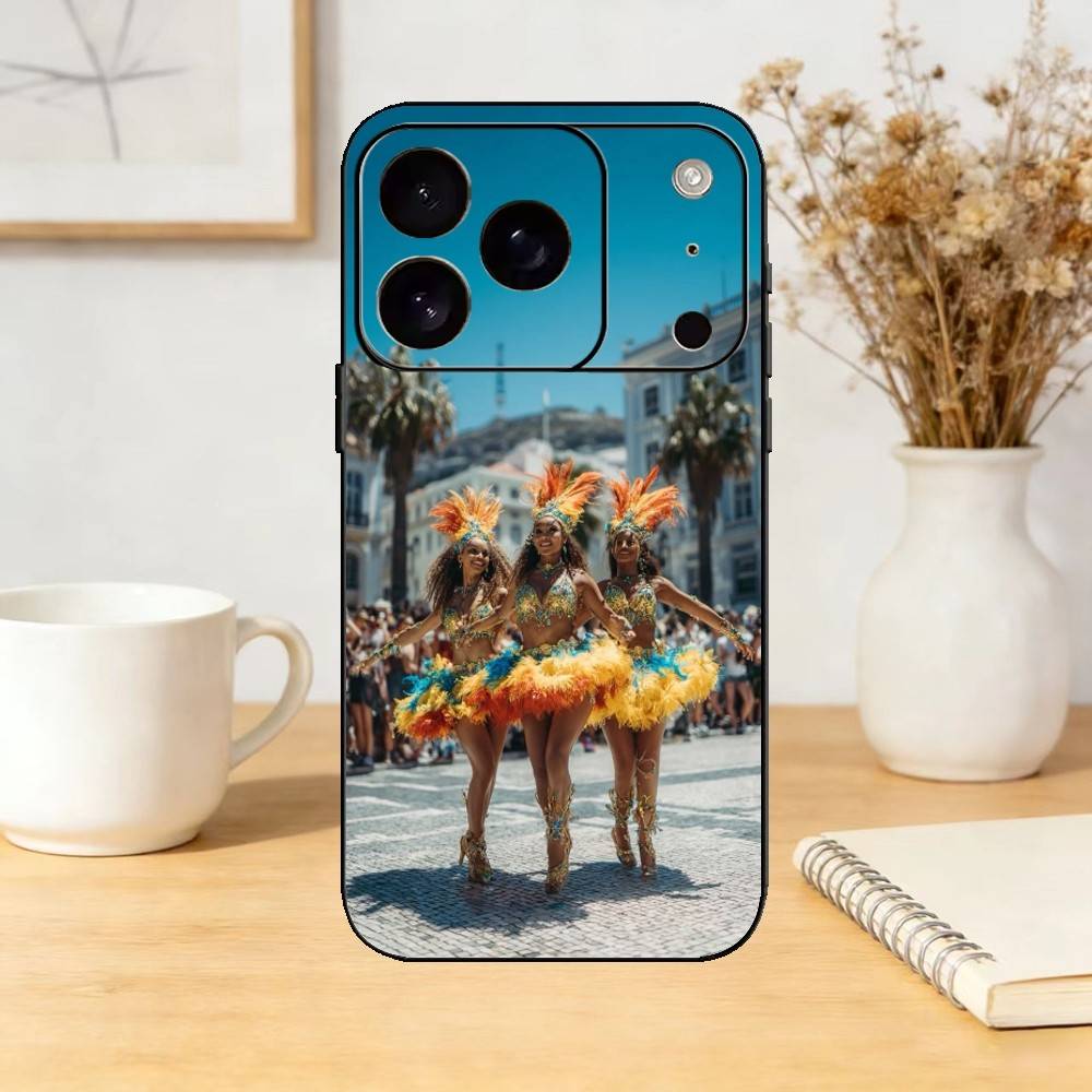 Чехол для телефона Бразильский Карнавал Самба Танец Рио для iPhone 17,16,15,14,13,12,11 Plus,Pro,Max,Mini Силиконовый черный Мягкая обложка