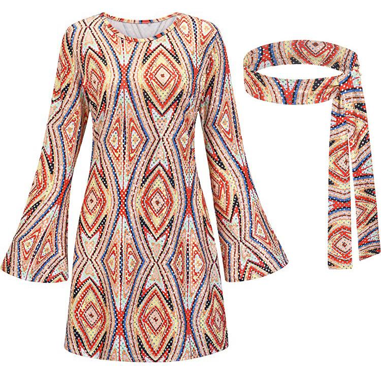 Хэллоуинский костюм хиппи 70-х в стиле диско, платье гого, бандана, модное удобное платье с длинным рукавом, простое свежее однотонное платье