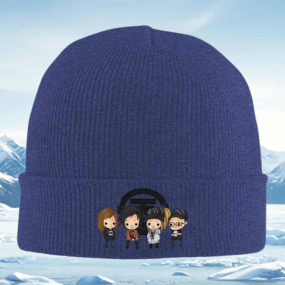 Group chibi characters black background Knitted Hat Unisex Women Unisex Beanie Pullover Cap Winter Thermal Warm Christmas Outdoor C