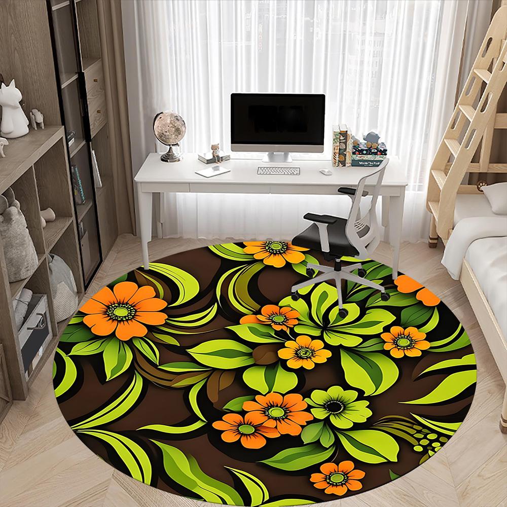 1pc Floral Pattern Office Round Area Rug, For Office, Laundry Room, Bedroom, Living Room, Under Office Chairs, Home Decor, Home Decor, Non-Slip 003