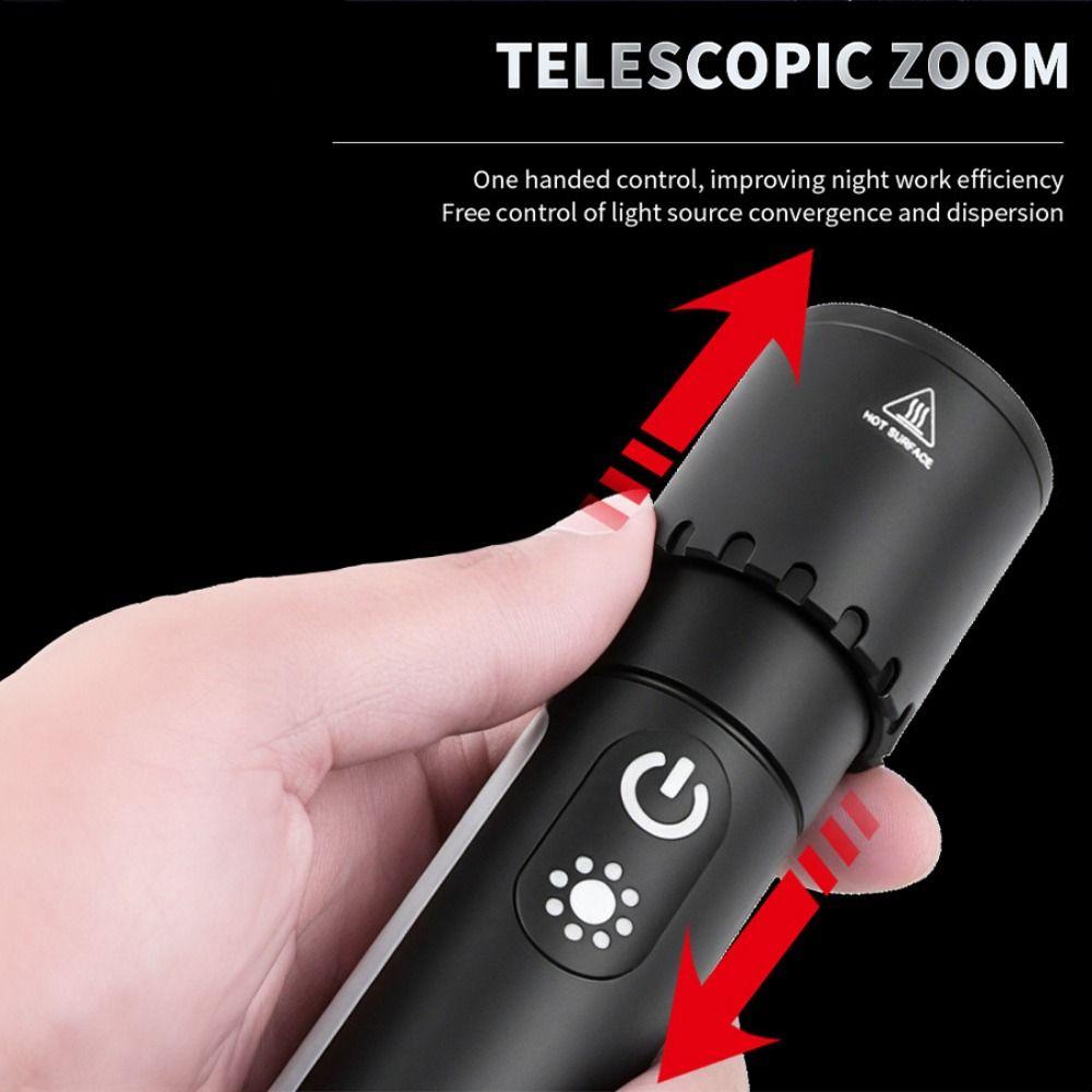 Telescopic Zoom Strong Light Flashlight Portable Hook Camping Lamp  Outdoor Lighting