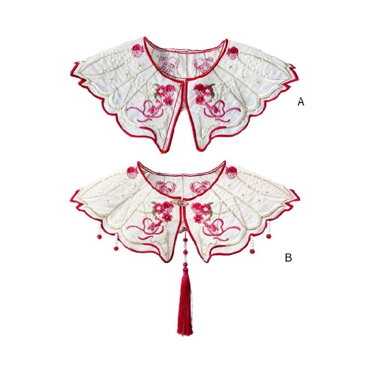 Китайские жемчужные кисточки Ложный воротник Винтажная вышивка Кролик Цветок Шаль Шарф