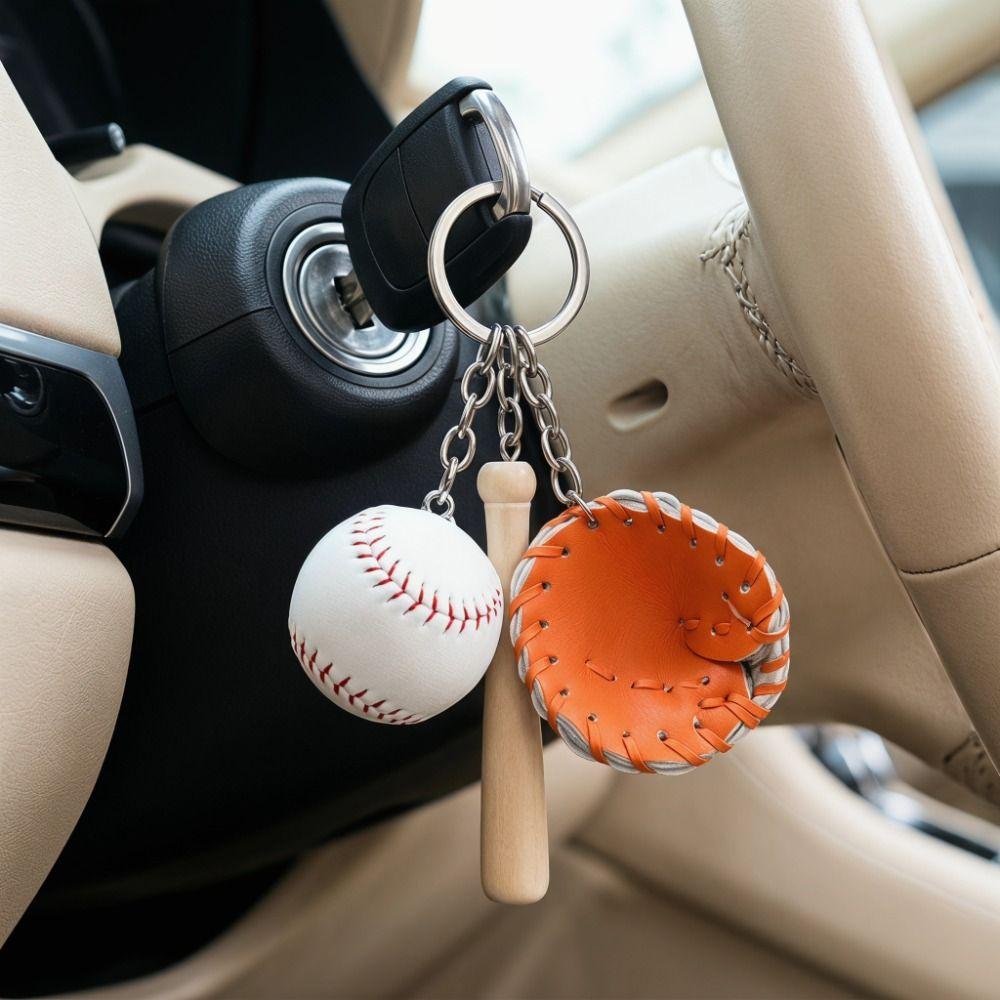 PU Leather Bag Hanging Personalized Baseball Pendant Funny Car Key Ring Sporty Accessories