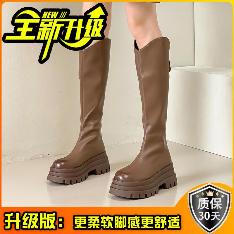 Узкие, но ботфорты Детские сапоги Новые рыцарские сапоги на высоком каблуке и толстой подошве Узкие сапоги Модные женские осенью и зимой 2025