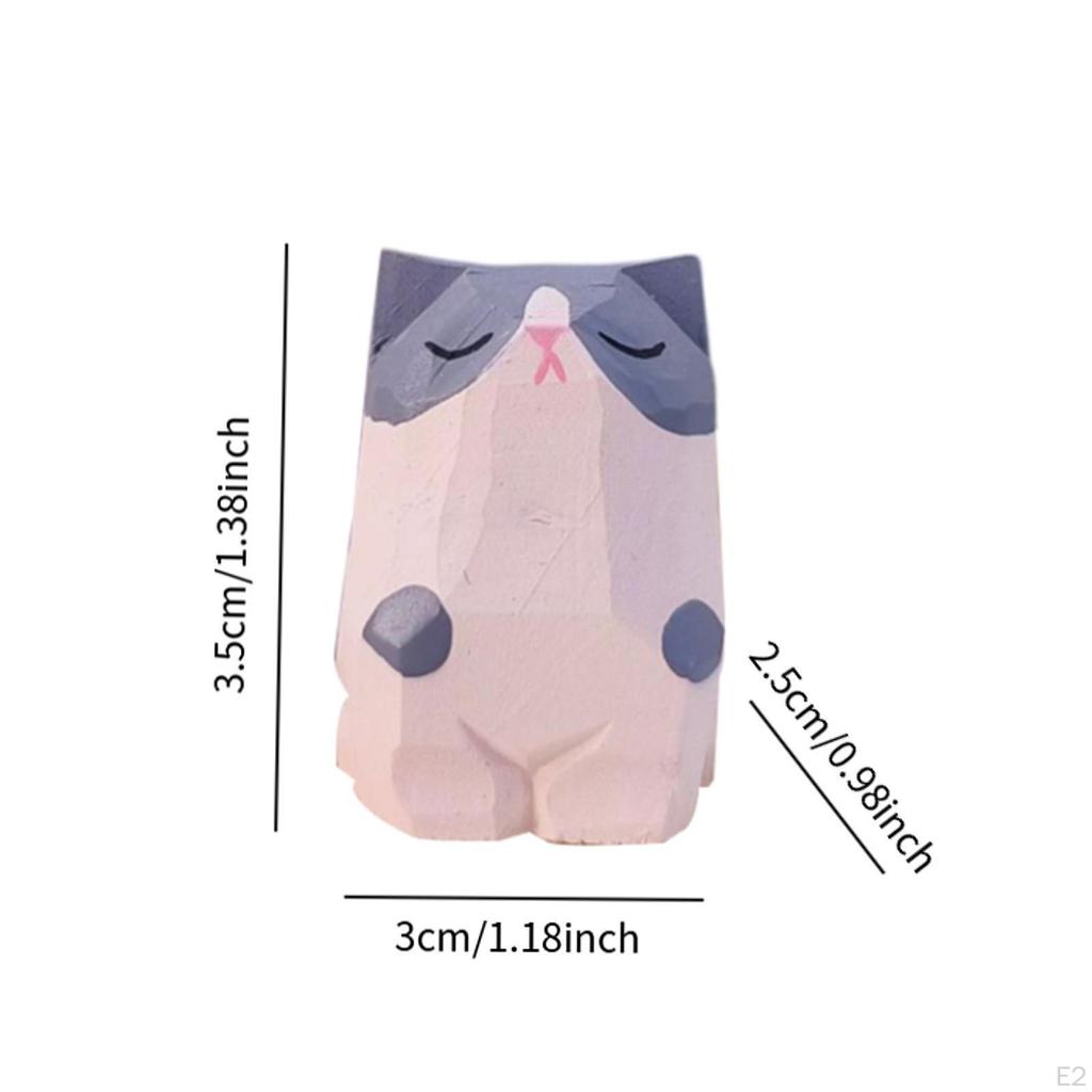 Handcrafted Wooden Cat Figurine Miniature Animal Sculpture for Home Decor