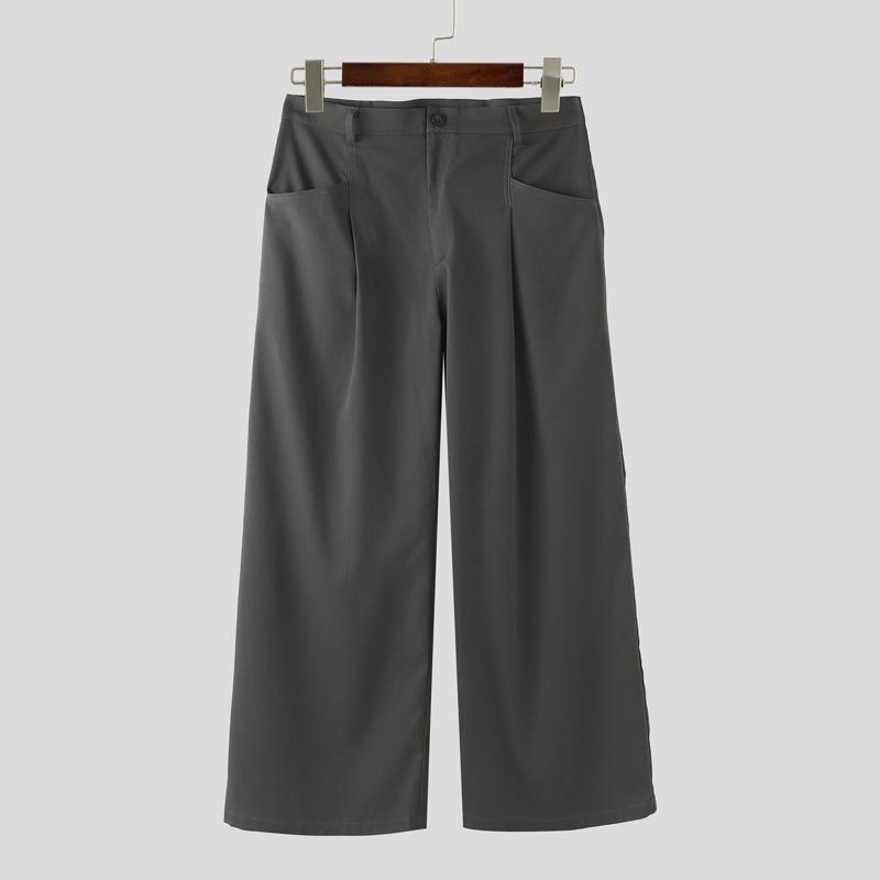 INCERUN Мужские брюки на молнии с карманами на талии, повседневные, свободные, длинные, с широкими штанинами