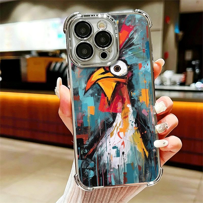 Chicken Hen Rooster Plating Phone Case For Iphone 16 17 Pro Max Air 16E 14 15 Plus 12 13 Mini Anti-Fall Airabag Cover