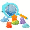 7pcs Bath Toy Set, Fishing Floating Animal Toys, Water-Spraying Color Changing Fish Net Game for Kids, Suitable for Bathtub and Pool Play