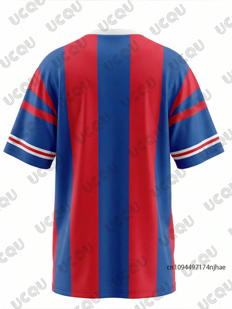 Summer New Stripe England Print T-shirt For Women Short Sleeve Patchwork V-Neck Tees Sports Football Jersey Y2K Oversized Tops