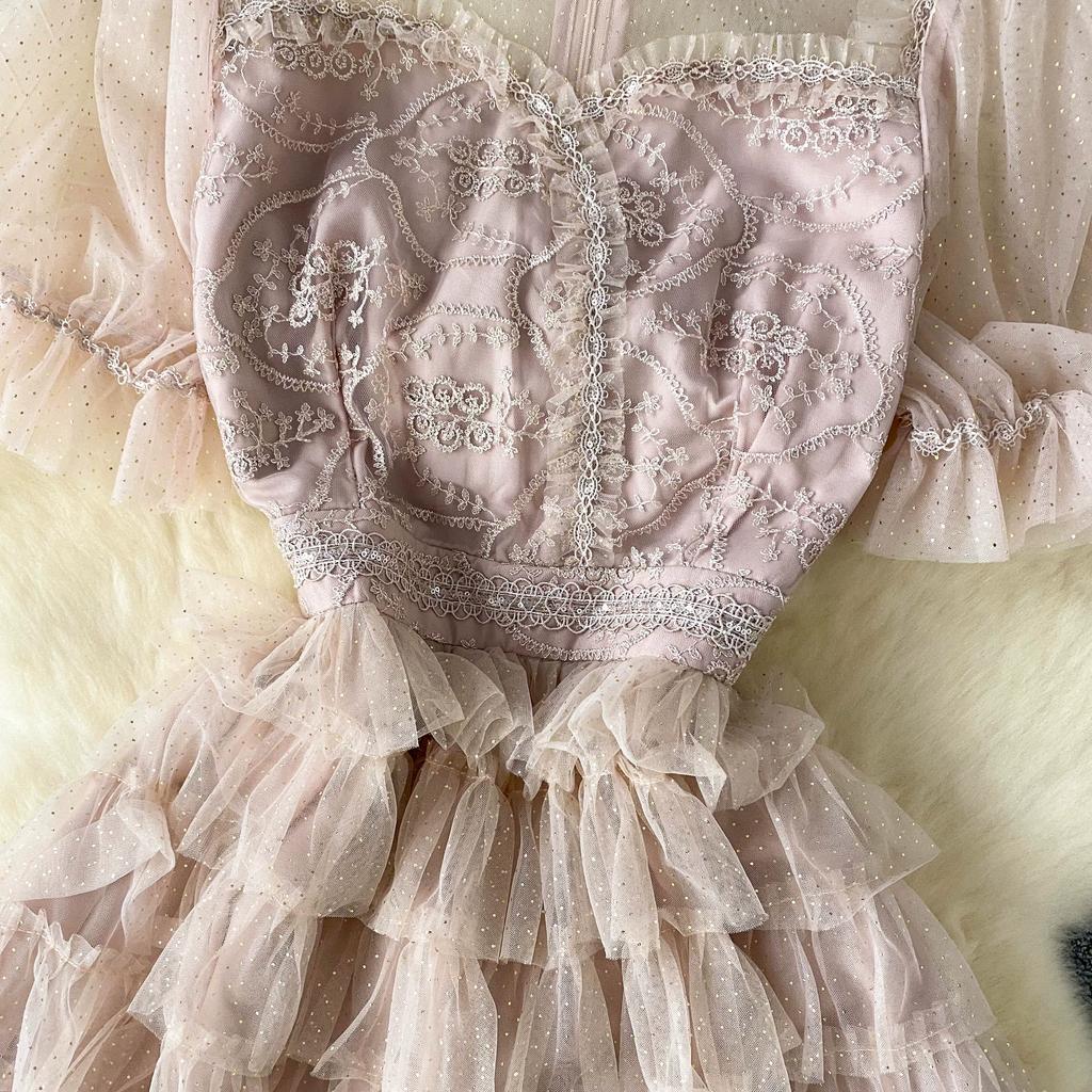 Летние женские элегантные вечерние платья с цветочной вышивкой и тортом