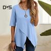 Женские топы с круглым вырезом, коротким рукавом, неровным подолом, свободный крой, однотонная повседневная футболка, повседневная одежда