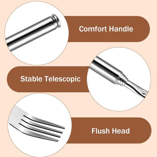 Набор из 2 телескопических вилок из нержавеющей стали, регулируемая выдвижная вилка длиной от 8,7 до 25,6 дюймов, выдвижная длинная ручка, вилка для барбекю и фруктов