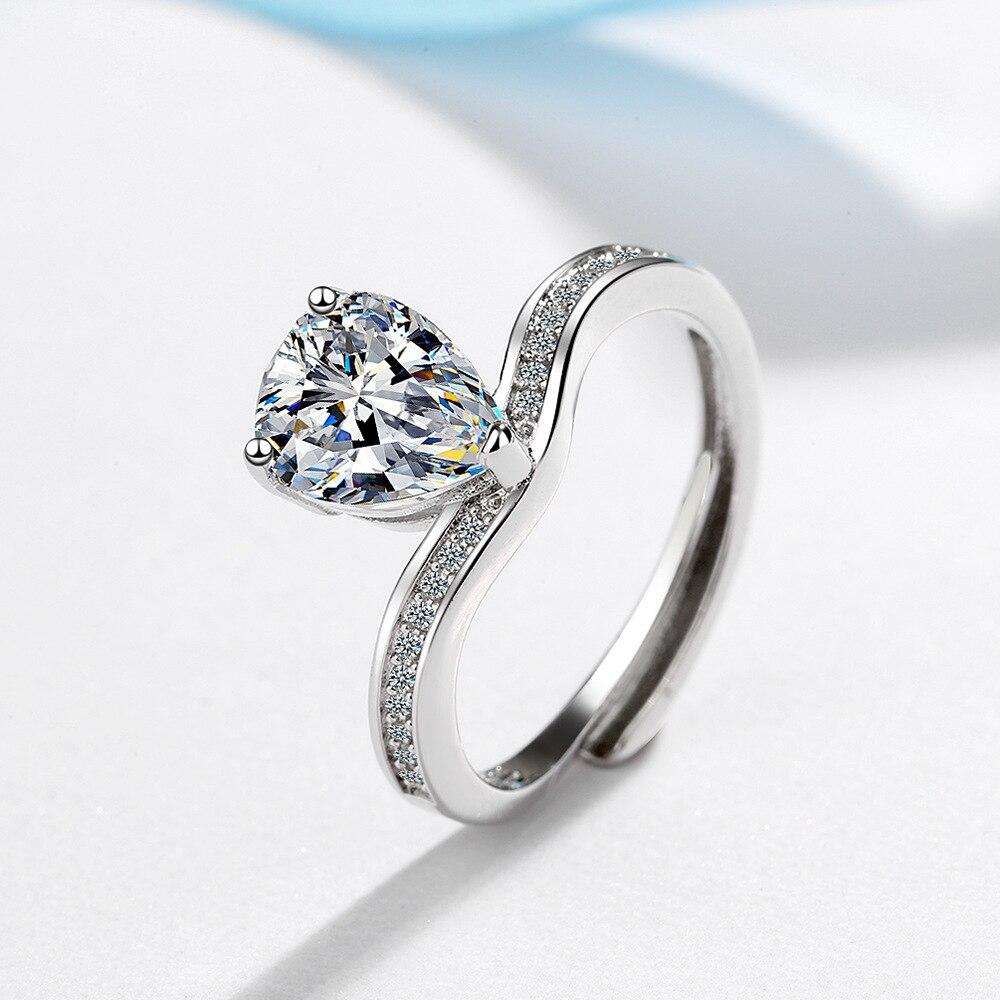 925 Sterling Silver Ring Zircon Water Drop Wedding Jewelry Rings Engagement For Women Girls Jz003
