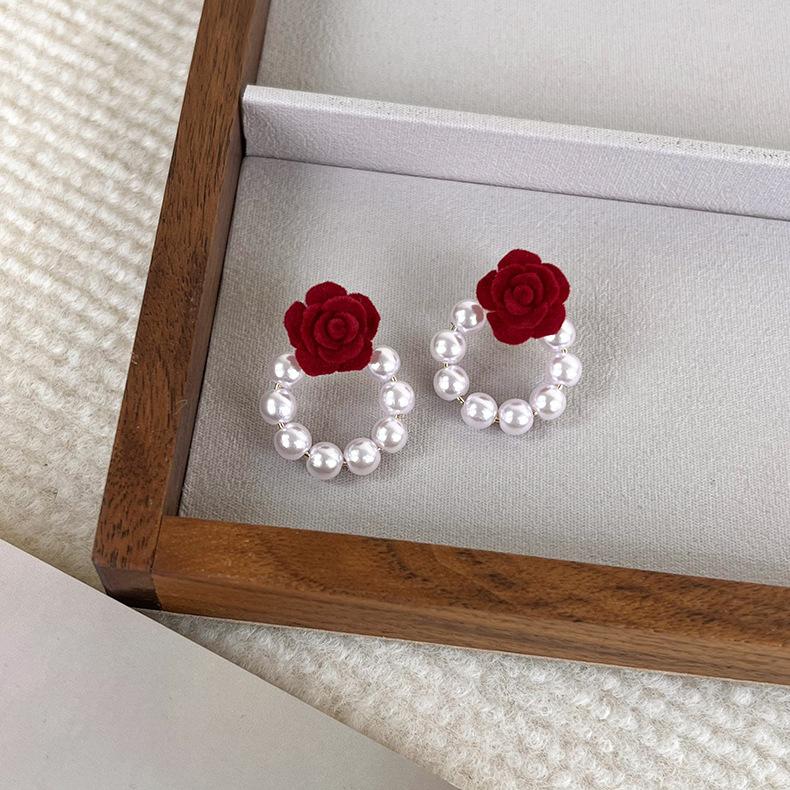 Женские серьги с красным цветком, 2 новых стильных серьги-гвоздика, темпераментные серьги Ladygirl