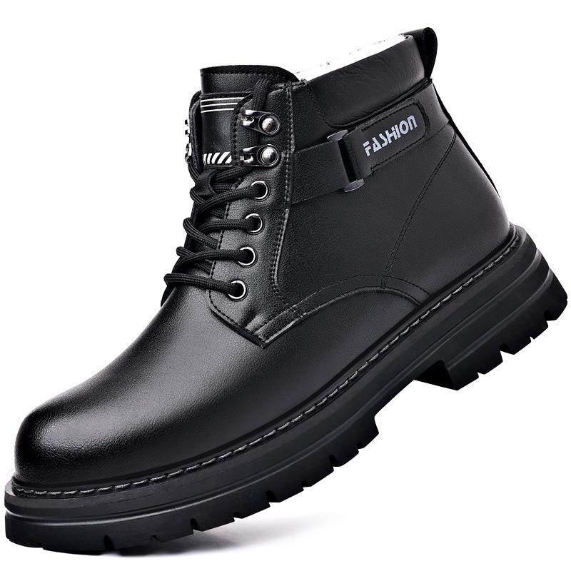 Мужские зимние высокие ботинки из коровьей кожи в британском стиле: Повседневная шерстяная модель, рабочая модель, толстая подошва