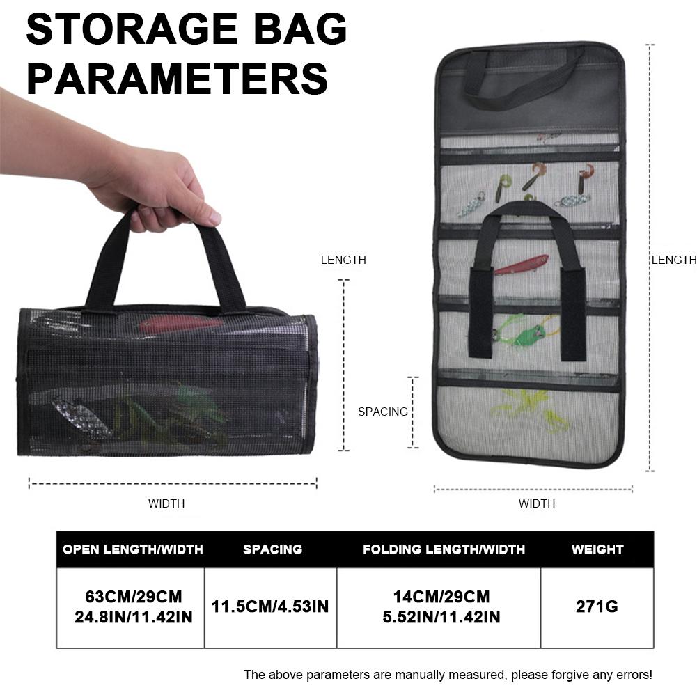 5 Pockets Portable Fishing Bait Bag Mesh Folding Bait Lure Hook Handbag Large Capacity Fishing Jig Bag for Soft and Hard Baits