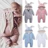 Baby 3d Rabbit Ear Long Romper Cute Long Sleeve Hoodie Jumpsuits Toddler Winter Warm Outwear