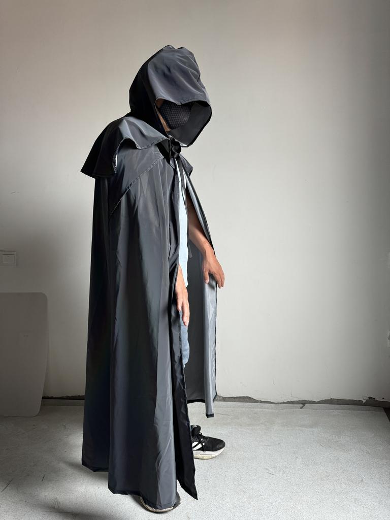 2025 Яркий Светоотражающий Плащ с Капюшоном Техwear Стиль Хип-Хоп Тренч Костюм для Косплея на Хэллоуин Отражает Свет Длинная Накидка