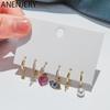 6 Pieces/set Eyes Key Lock Heart Hoop Earring Set for Women Luxury Pearl Zircon Party Wholesale
