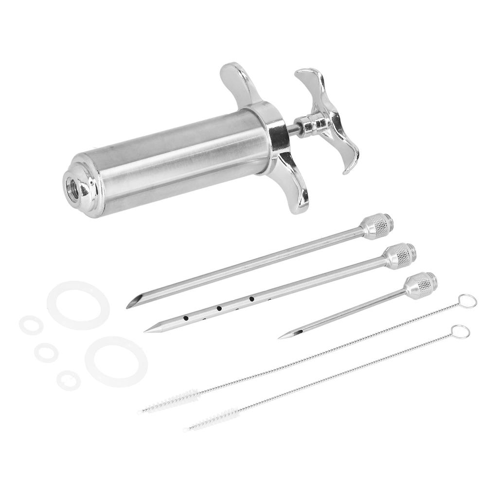 2 OZ Meat Injector Syringe Stainless Steel Seasoning Injector Cooking Syringe with 3 Needles