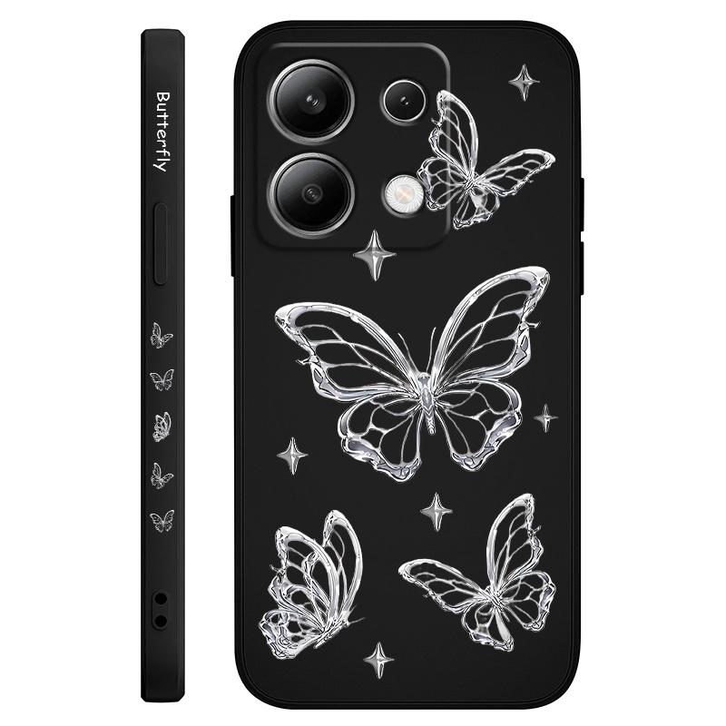 Silver Butterfly Phone Case For Xiaomi Redmi Note 14 13 12 12S 11 11S 10 10S 9 9S Pro Plus 4G 5G Liquid Silicone Cover