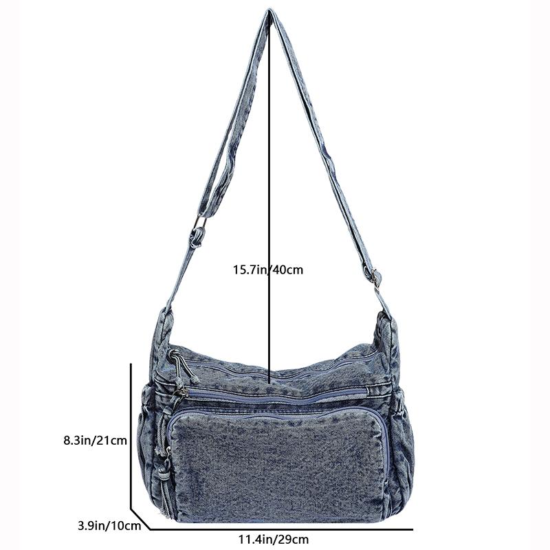 Vintage Denim Shoulder Bag Women's Large Capacity Messenger Bag Adjustable Strap Ladies Crossbody Bag Multi-pockets Satchel Bags