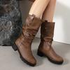 Women's Low-heeled Boots Autumn and Winter New European and American Thick-heeled Large-size Roman Medium Boots