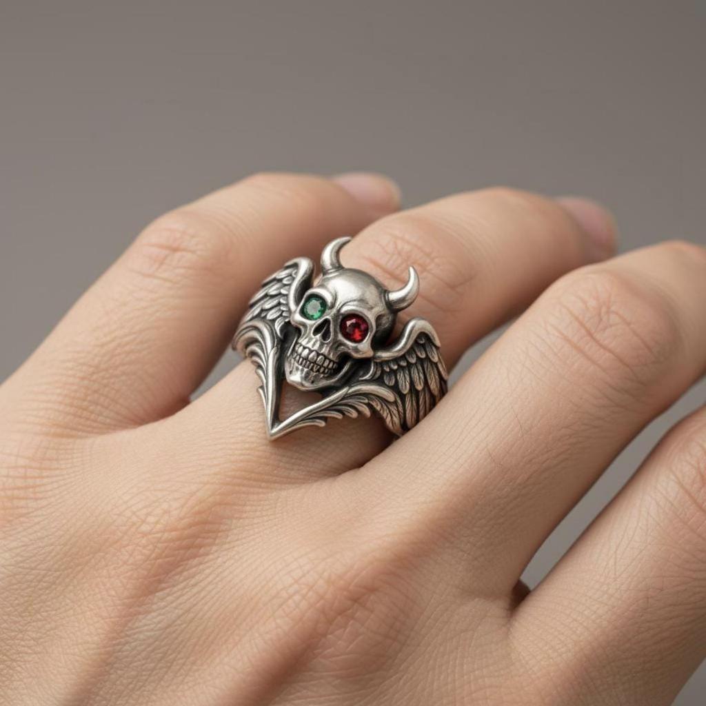 Экологичное кольцо-череп: 2026 Alloy Devil Angel Хэллоуинский Орнамент - Европейский и Американский Стиль