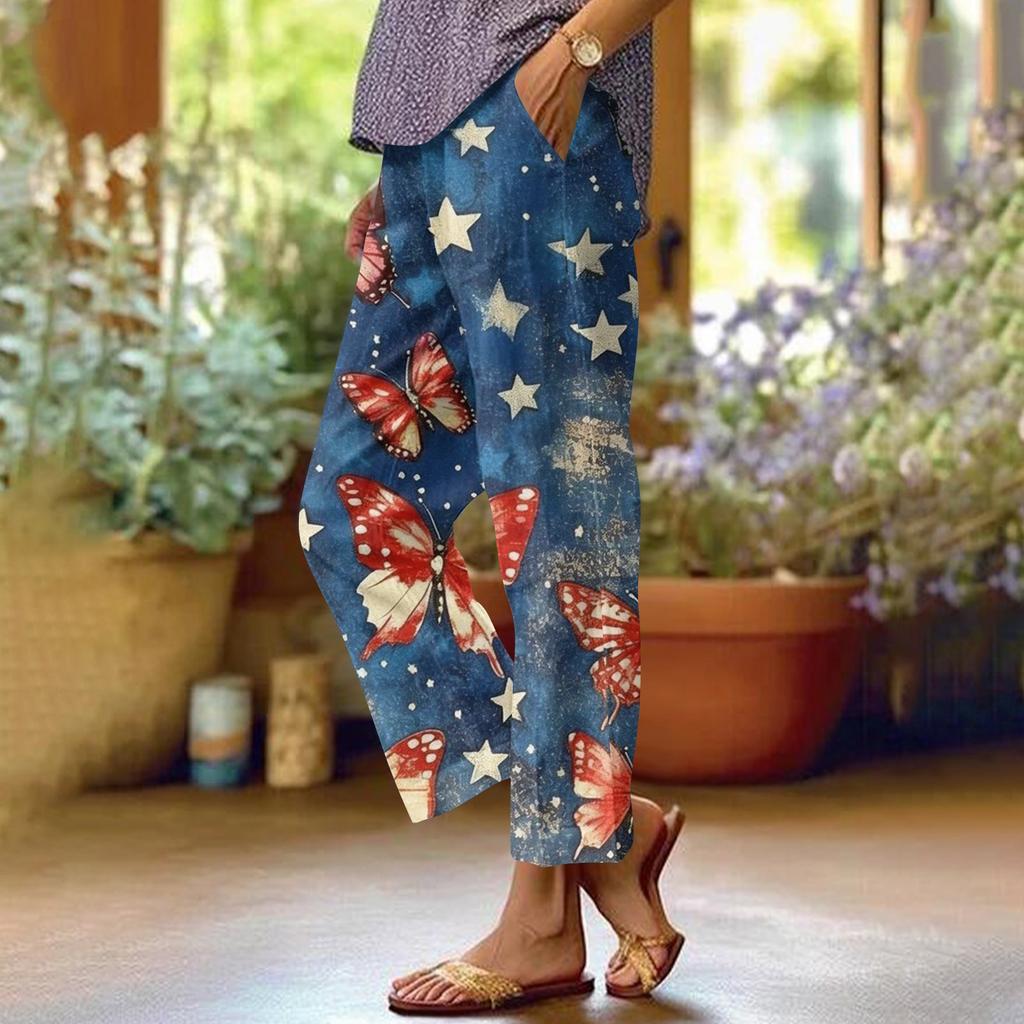 Женские повседневные модные принтованные прямые брюки с карманами