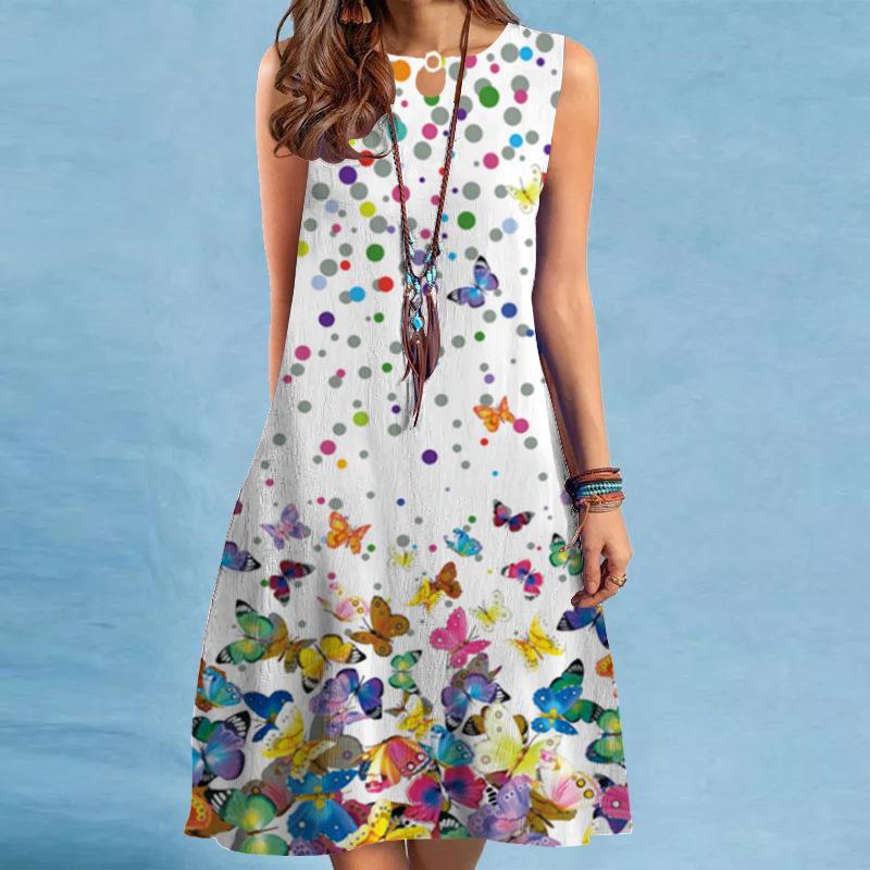 2023 Women's European and American Sleeveless Printed Long Dress
