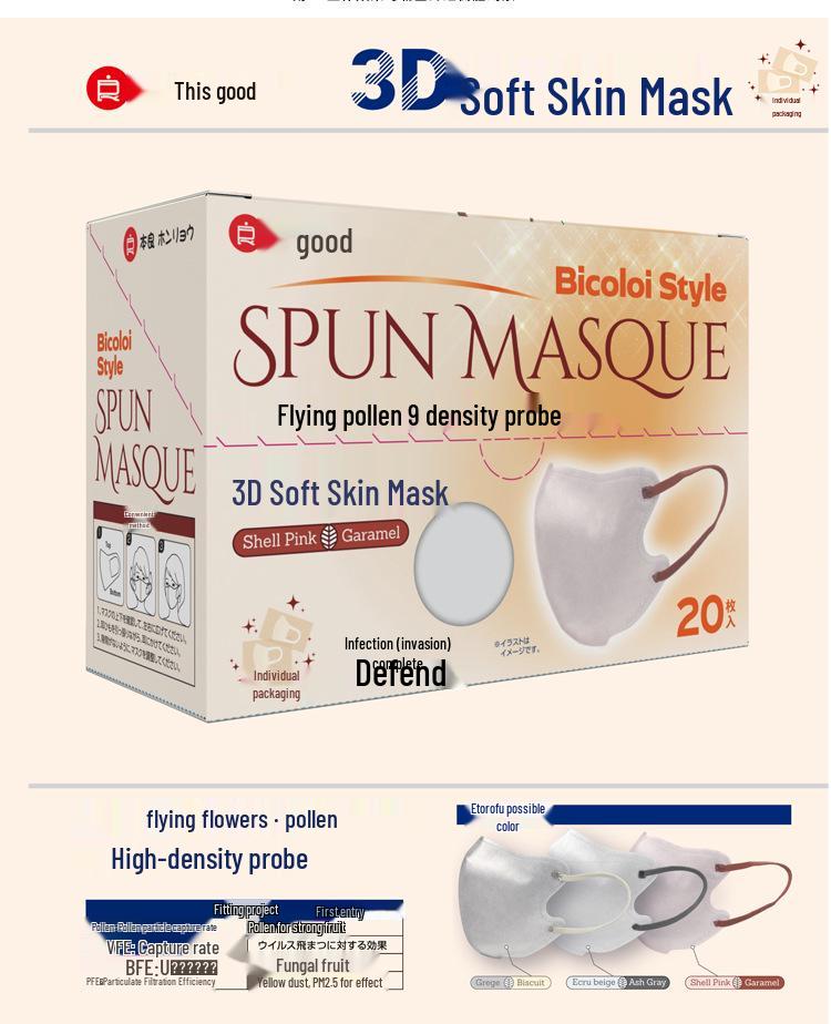 Японская 3D одноразовая защитная маска унисекс из спанлейса из нетканого материала