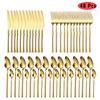 48pcs Gold Dinnerware Set Upscale Stainless Steel Tableware Cutlery Knife Fork Coffee Spoon Flatware Dishwasher Safe Dinner Gift