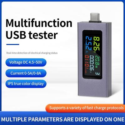 Многофункциональный цифровой USB-тестер Type-C, измеритель напряжения, тока, мощности, емкости, тестер зарядного устройства, DC 4,5~50V 0-8A