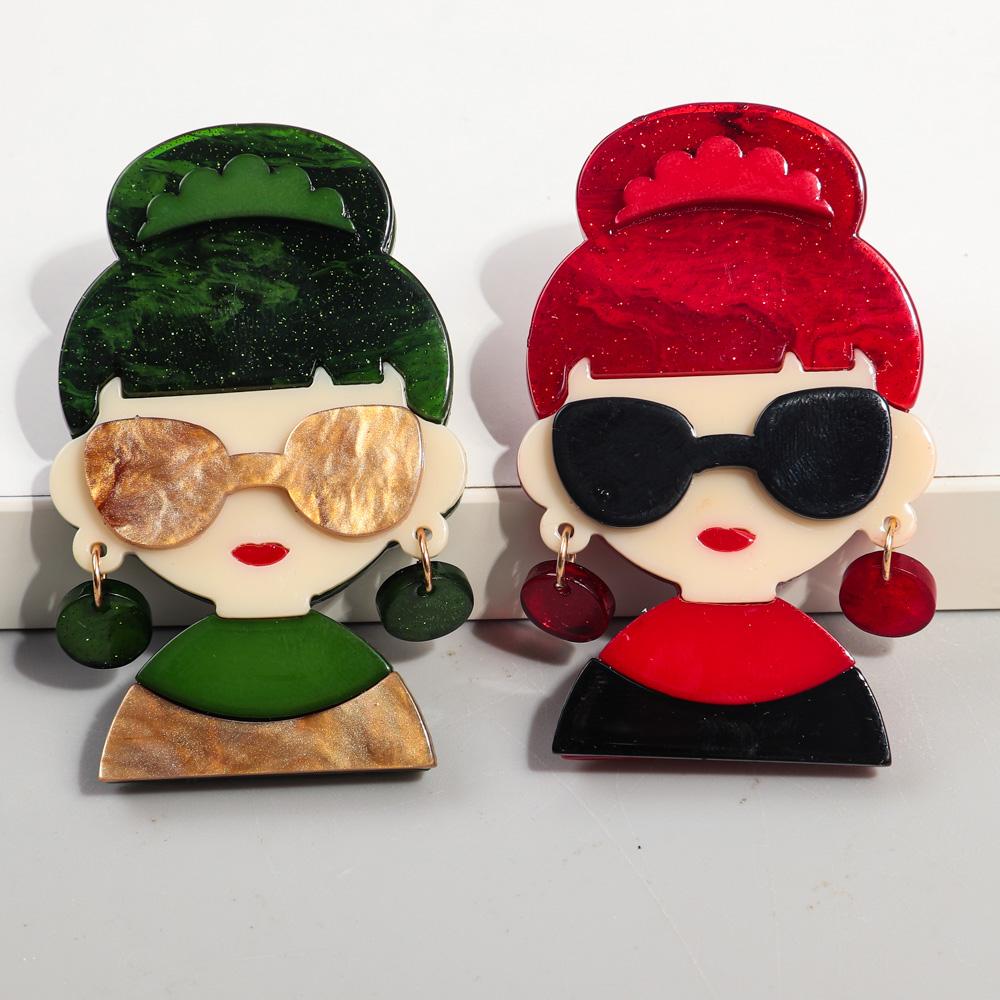 New 6-Color Cute Sunglasses Girl Acrylic Brooches for Women Aesthetic Cartoon Brooch Badge Lapel Pin Jewelry Cutsome Accessories