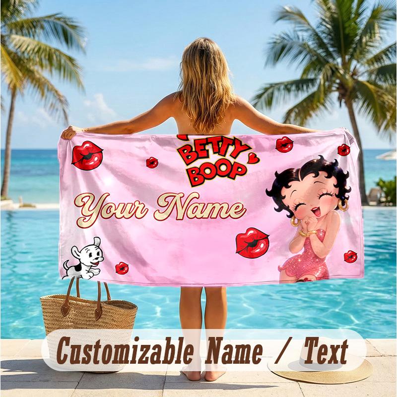 Custom Text Beach Towel, Soft Absorbent Swimming Multi-use TowelBetty Boop